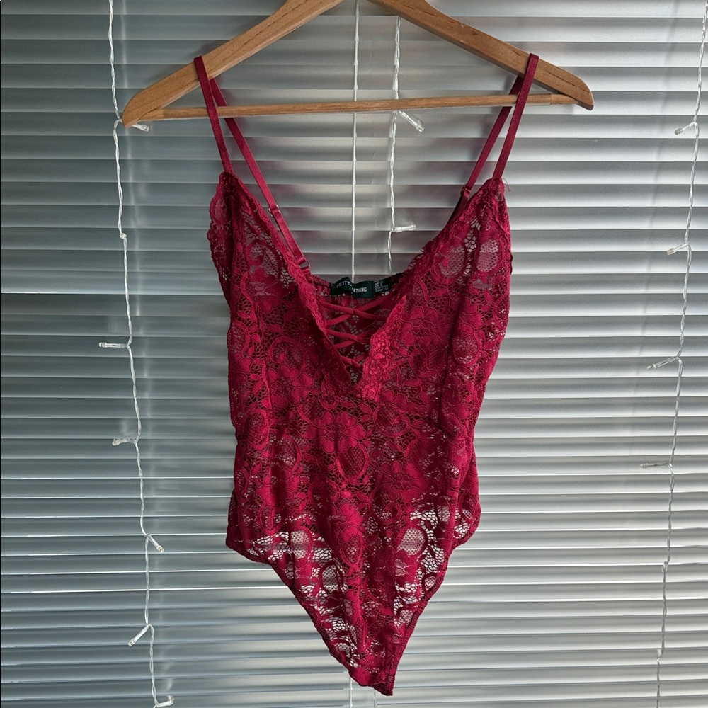 PrettyLittleThing Burgundy Lace Bodysuit